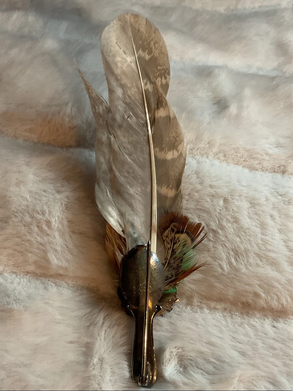 Feather Cluster Brooch with Green, Orange & Red Accents